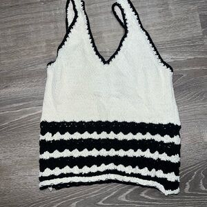 Primark white and black halter cropped fitted tank top